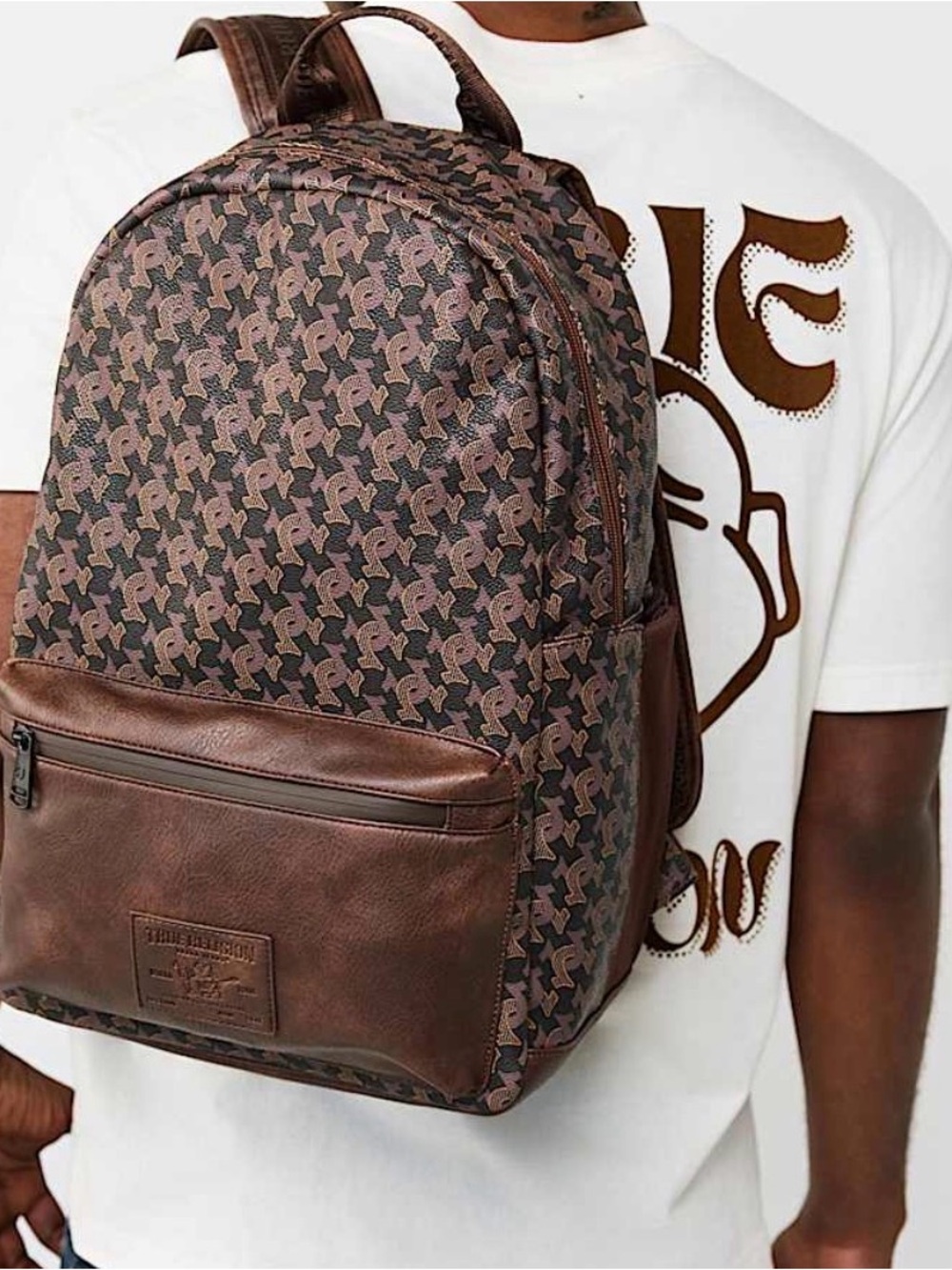 New Authentic True Religion Backpack Brown Black Monogram School Travel
Bag Work